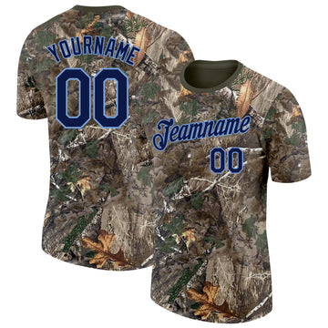 Custom Camo Navy Powder Blue-Olive Woodland Camouflage Salute To Service Performance T-Shirt