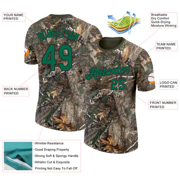 Custom Camo Kelly Green Black-Olive Woodland Camouflage Salute To Service Performance T-Shirt