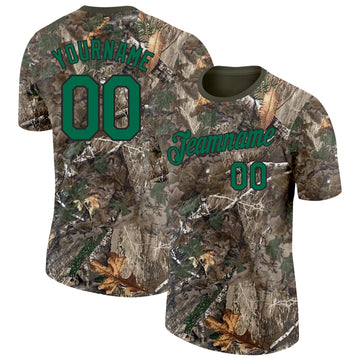 Custom Camo Kelly Green Black-Olive Woodland Camouflage Salute To Service Performance T-Shirt