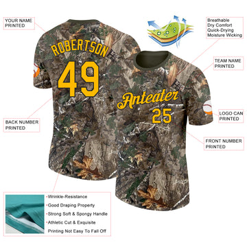 Custom Camo Gold Black-Olive Woodland Camouflage Salute To Service Performance T-Shirt