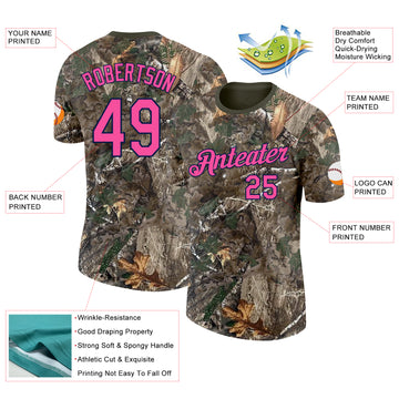 Custom Camo Pink Navy-Olive Woodland Camouflage Salute To Service Performance T-Shirt