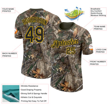 Custom Camo Black Yellow-Olive Woodland Camouflage Salute To Service Performance T-Shirt