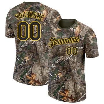 Custom Camo Black Yellow-Olive Woodland Camouflage Salute To Service Performance T-Shirt
