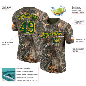 Custom Camo Green Yellow-Olive Woodland Camouflage Salute To Service Performance T-Shirt