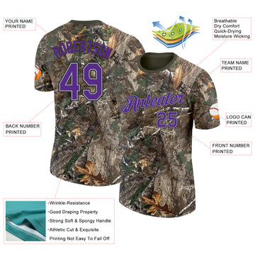 Custom Camo Purple Gray Black-Olive Woodland Camouflage Salute To Service Performance T-Shirt