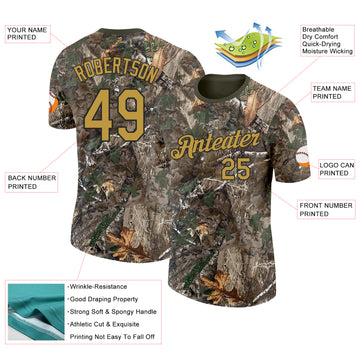 Custom Camo Old Gold Black-Olive Woodland Camouflage Salute To Service Performance T-Shirt