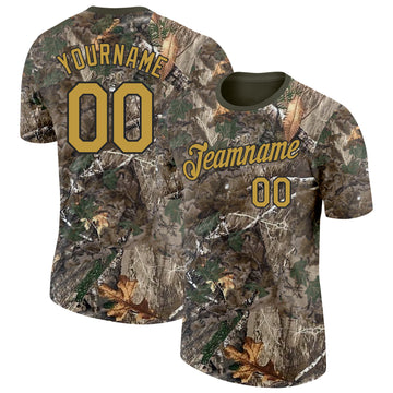 Custom Camo Old Gold Black-Olive Woodland Camouflage Salute To Service Performance T-Shirt