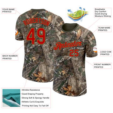 Custom Camo Red Old Gold Black-Olive Woodland Camouflage Salute To Service Performance T-Shirt