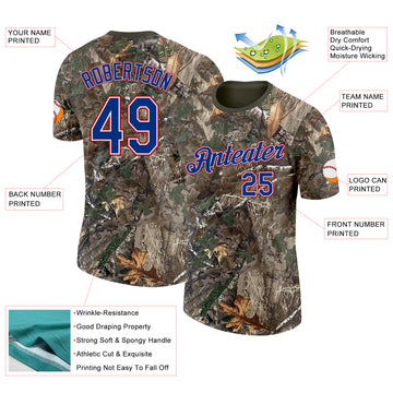 Custom Camo Royal White Red-Olive Woodland Camouflage Salute To Service Performance T-Shirt