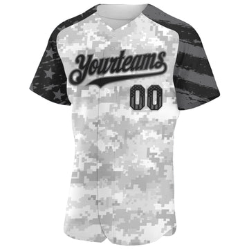 Custom Camo USA Flag Black-Steel Gray Stars & Stripes Raglan Sleeves Salute To Service Authentic Baseball Jersey