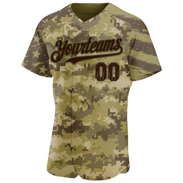 Custom Camo USA Flag Brown-Olive Stars & Stripes Raglan Sleeves Salute To Service Authentic Baseball Jersey