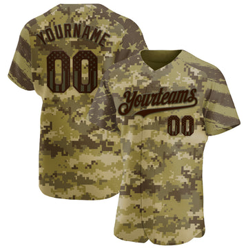 Custom Camo USA Flag Brown-Olive Stars & Stripes Raglan Sleeves Salute To Service Authentic Baseball Jersey