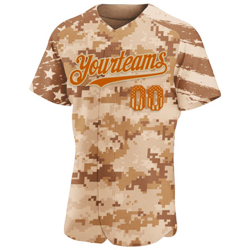 Custom Camo USA Flag Texas Orange Vegas Gold-Brown Stars & Stripes Raglan Sleeves Salute To Service Authentic Baseball Jersey