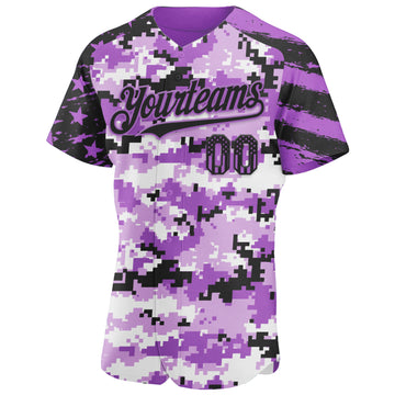 Custom Camo USA Flag Black-Medium Purple Stars & Stripes Raglan Sleeves Salute To Service Authentic Baseball Jersey