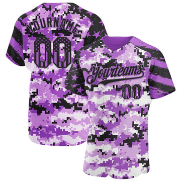Custom Camo USA Flag Black-Medium Purple Stars & Stripes Raglan Sleeves Salute To Service Authentic Baseball Jersey