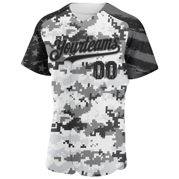 Custom Camo USA Flag Black-Steel Gray Stars & Stripes Raglan Sleeves Salute To Service Authentic Baseball Jersey