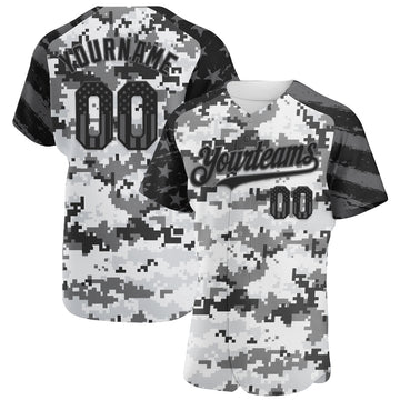 Custom Camo USA Flag Black-Steel Gray Stars & Stripes Raglan Sleeves Salute To Service Authentic Baseball Jersey