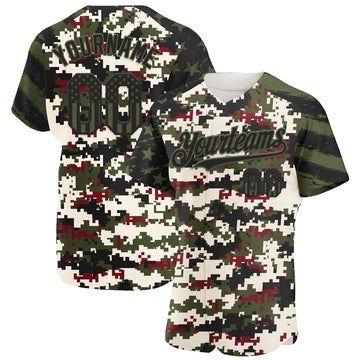 Custom Camo USA Flag Black-Olive Stars & Stripes Raglan Sleeves Salute To Service Authentic Baseball Jersey