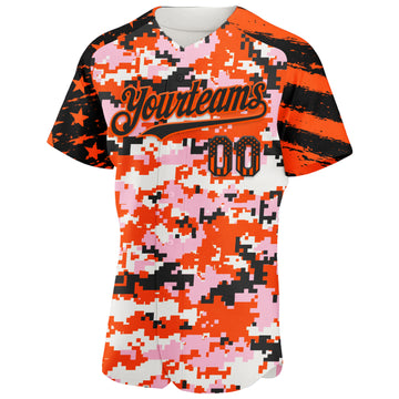 Custom Camo USA Flag Black-Orange Stars & Stripes Raglan Sleeves Salute To Service Authentic Baseball Jersey