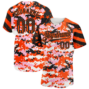 Custom Camo USA Flag Black-Orange Stars & Stripes Raglan Sleeves Salute To Service Authentic Baseball Jersey