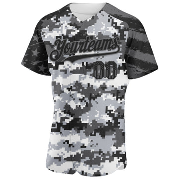 Custom Camo USA Flag Black-Steel Gray Stars & Stripes Raglan Sleeves Salute To Service Authentic Baseball Jersey