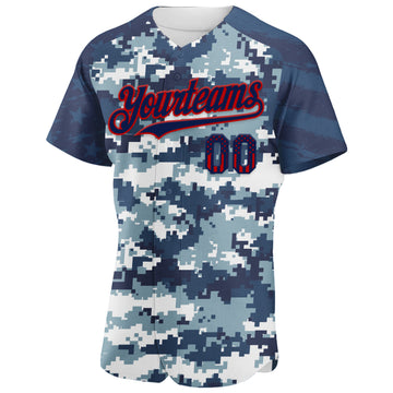Custom Camo USA Flag Navy Red-US Navy Blue Stars & Stripes Raglan Sleeves Salute To Service Authentic Baseball Jersey