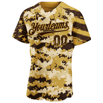 Custom Camo USA Flag Brown-Old Gold Stars & Stripes Raglan Sleeves Salute To Service Authentic Baseball Jersey