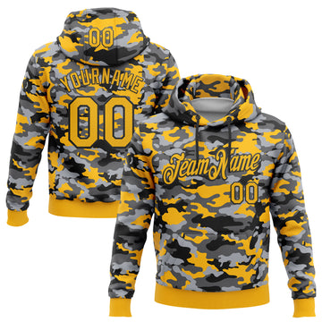 Custom Stitched Camo Gold-Black Salute To Service Pullover Sweatshirt Hoodie