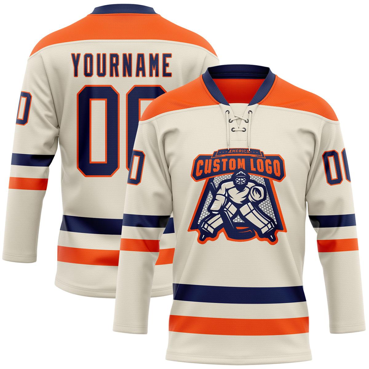 Custom Navy Orange-White Classic Style Hockey Jersey main image 0