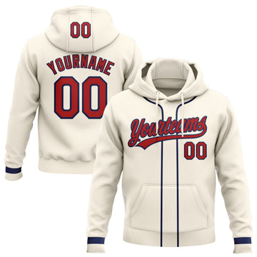 Custom Stitched Cream Red-Navy Baseball Pullover Sweatshirt Hoodie