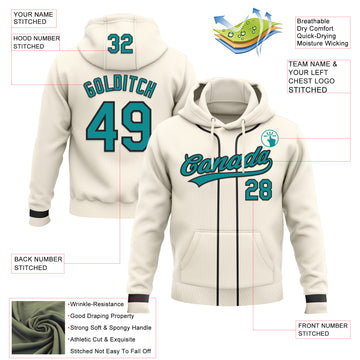 Custom Stitched Cream Teal-Black Baseball Pullover Sweatshirt Hoodie