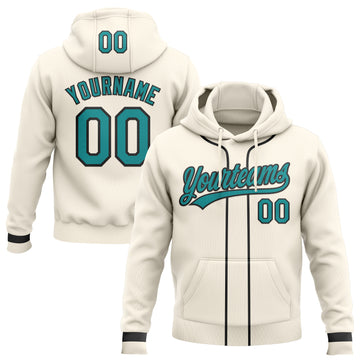 Custom Stitched Cream Teal-Black Baseball Pullover Sweatshirt Hoodie