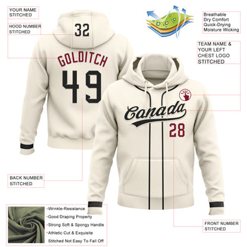 Custom Stitched Cream Black-Crimson Baseball Pullover Sweatshirt Hoodie