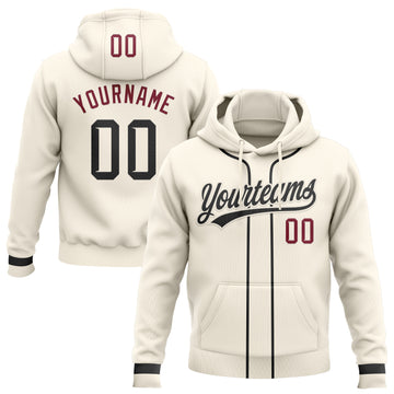 Custom Stitched Cream Black-Crimson Baseball Pullover Sweatshirt Hoodie