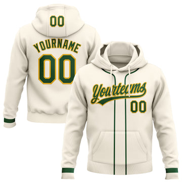 Custom Stitched Cream Green-Gold Baseball Pullover Sweatshirt Hoodie