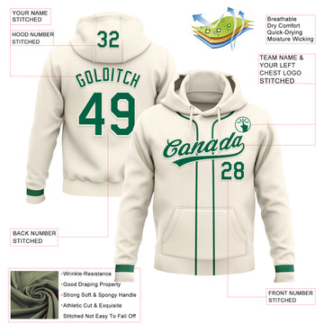 Custom Stitched Cream Kelly Green-Cream Baseball Pullover Sweatshirt Hoodie