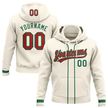 Custom Stitched Cream Red-Kelly Green Baseball Pullover Sweatshirt Hoodie