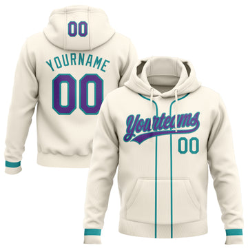 Custom Stitched Cream Purple-Teal Baseball Pullover Sweatshirt Hoodie
