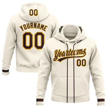 Custom Stitched Cream Brown-Gold Baseball Pullover Sweatshirt Hoodie