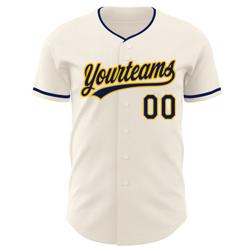 Custom Cream Navy-Gold Authentic Baseball Jersey