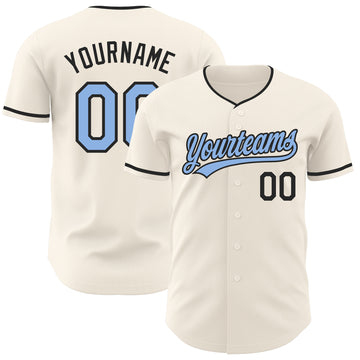 Custom Cream Light Blue-Black Authentic Baseball Jersey