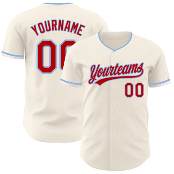 Custom Cream Red-Light Blue Authentic Baseball Jersey