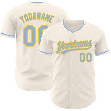Custom Cream Light Blue-Yellow Authentic Baseball Jersey