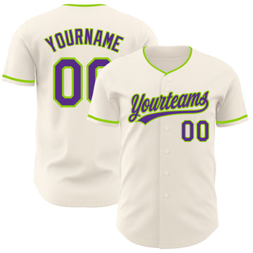 Custom Cream Purple-Neon Green Authentic Baseball Jersey