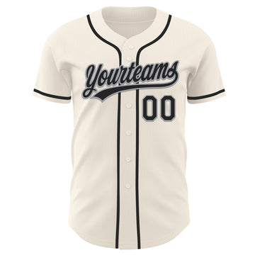 Custom Cream Black-Gray Authentic Baseball Jersey