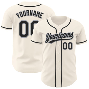 Custom Cream Black-Gray Authentic Baseball Jersey