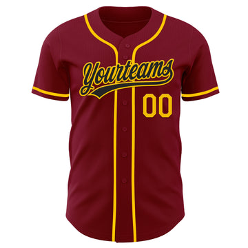 Custom Crimson Yellow Authentic Baseball Jersey