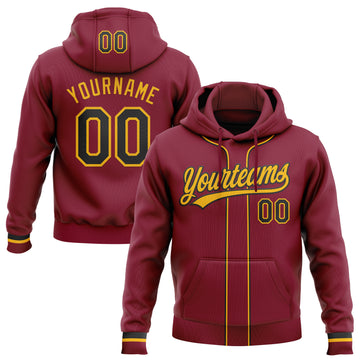 Custom Stitched Crimson Black-Gold Baseball Pullover Sweatshirt Hoodie