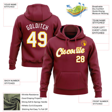 Custom Stitched Crimson White-Yellow Pullover Sweatshirt Hoodie