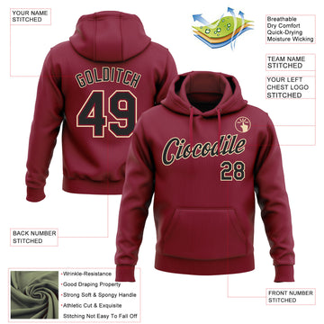 Custom Stitched Crimson Black-Cream Pullover Sweatshirt Hoodie